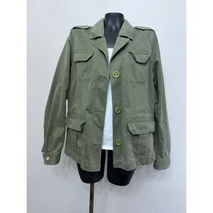 Old Navy Military Jacket Sz XL Olive Green Flap Pockets Floral Lining Gorpcore